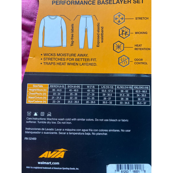 Avia Flex-Tech Performance Base Layer Set Thermal Pink Size XS 4-5 NEW - Picture 4 of 5